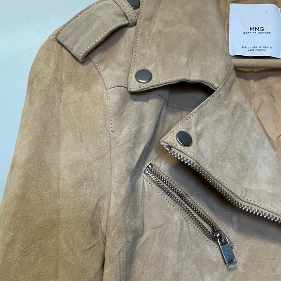 Mango MNG Tan Suede Women's Leather Jacket - Picture 4 of 6
